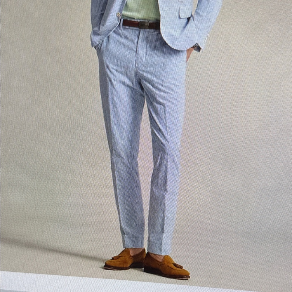 Polo Ralph Lauren Blue Men Preppy Seersucker Straight Leg Flat Front Pants 36/34